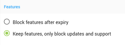 Choosing to keep or block features after trial expiry