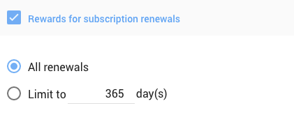 limit renewal rewards to a specified number of days
