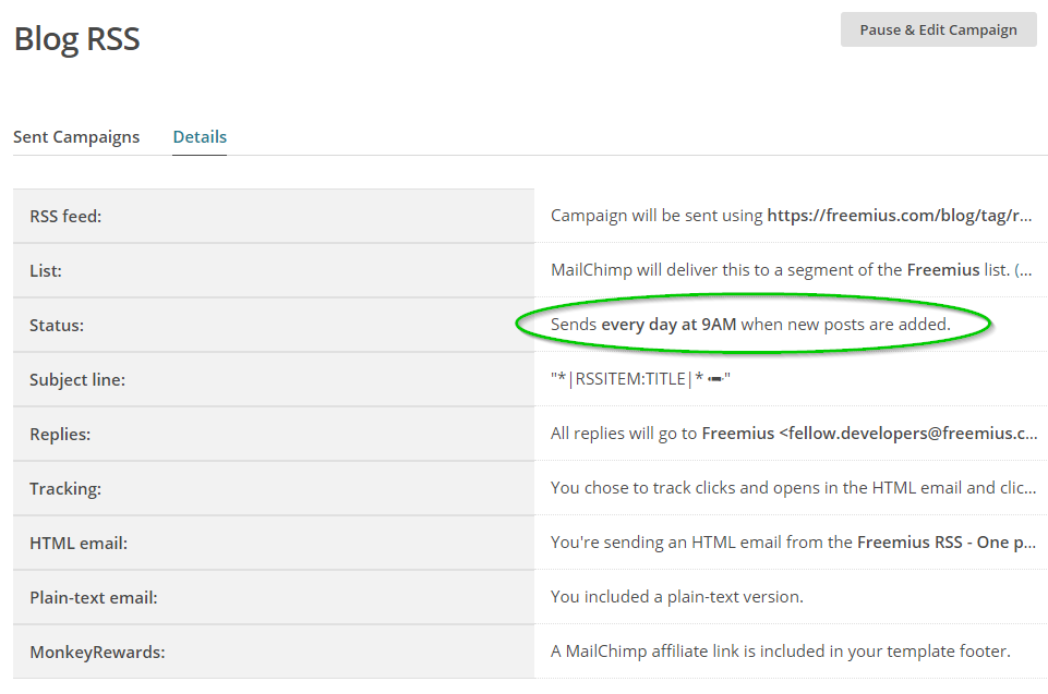 The Freemius automated email RSS Blog Campaign Summary