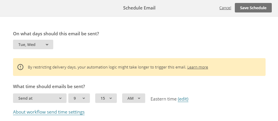 Configure the automated emails sending schedule