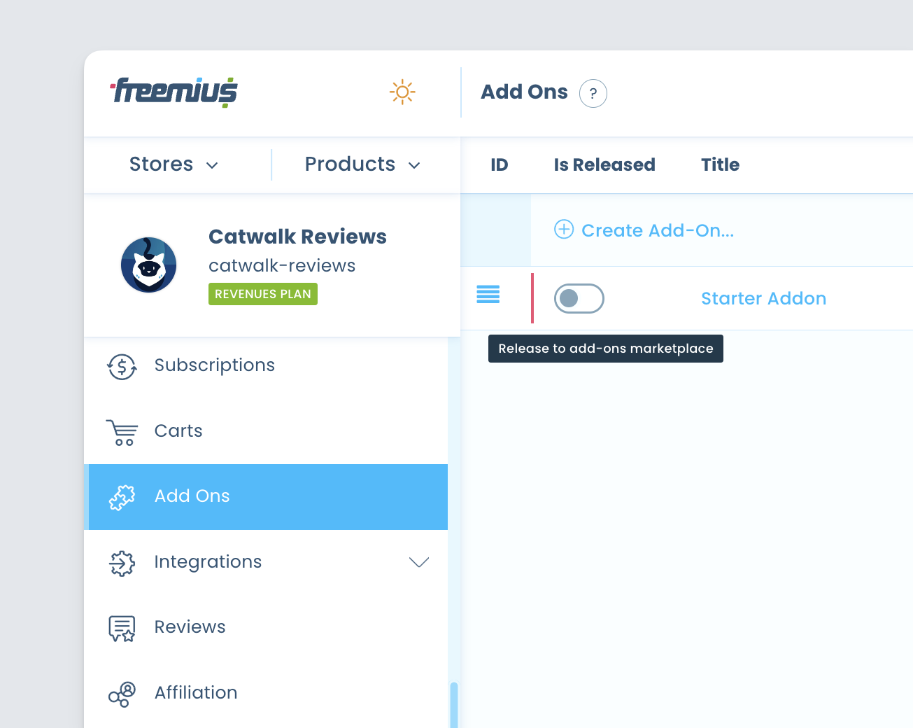 Freemius developer-dashboard - Hide add-on product in SDK