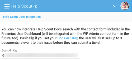 Freemius User Dashboard Contact Form Help Scout Docs Integration