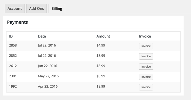 billing tab for paying customers