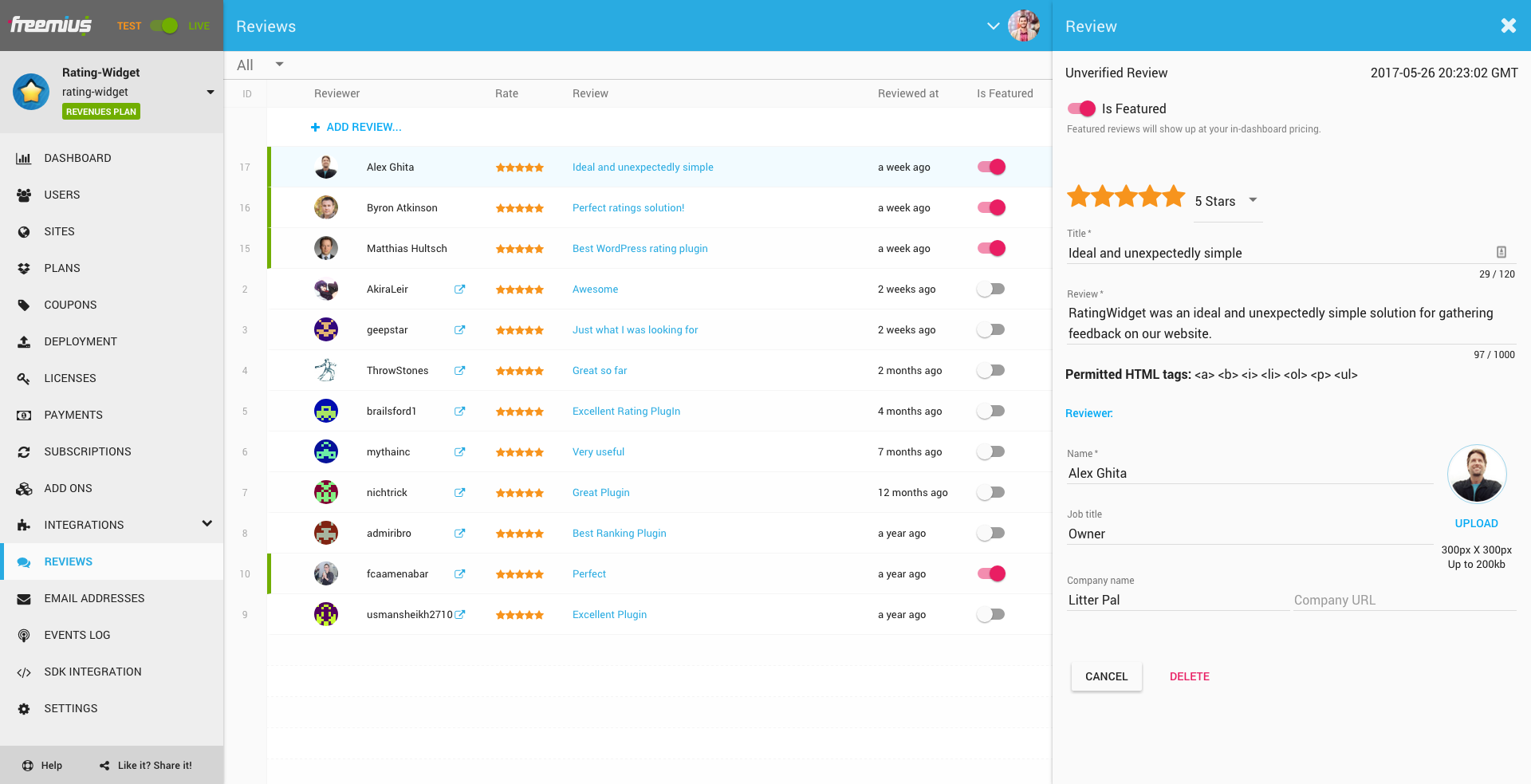 manually add reviews collected from your users