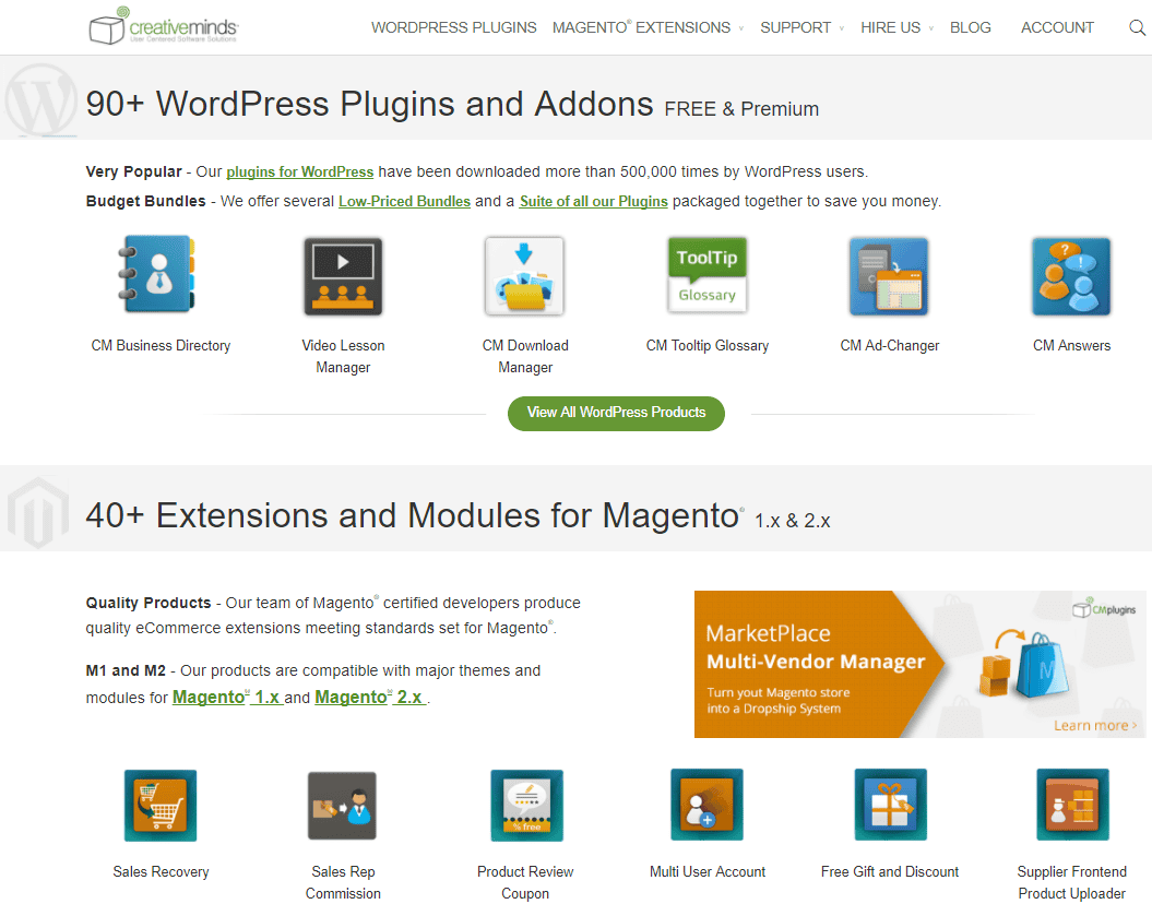 CreativeMinds offers WordPress-based plugins alongside Magento-based extensions