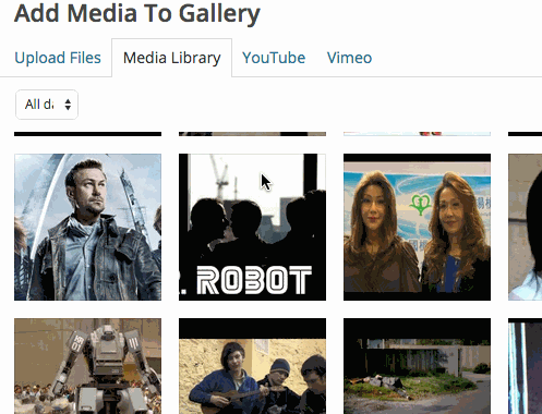 Foovideo's WP Media Library Integration depicted in GIF