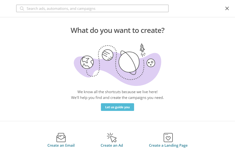 MailChimp general campaign creation guidance popup screen