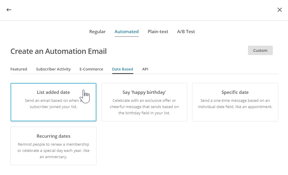 selecting an “Automated” email type
