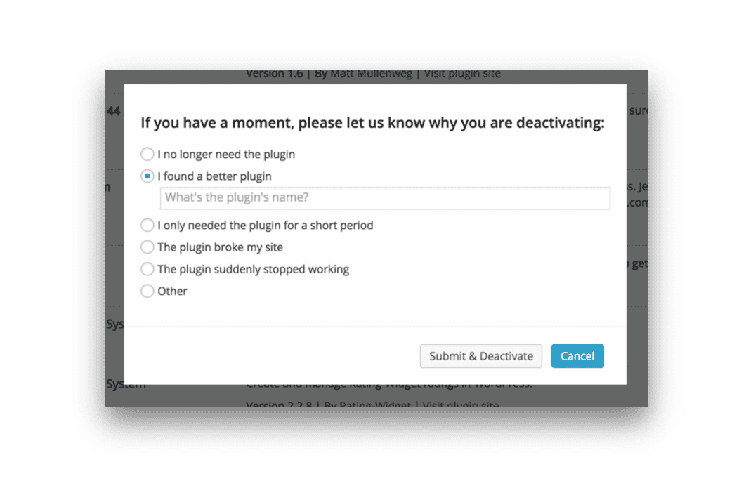 Deactivation Feedback form