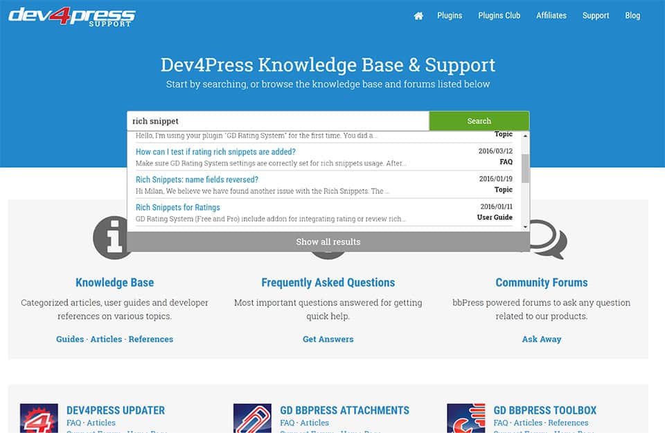 The GD Knowledge Base plugin in action