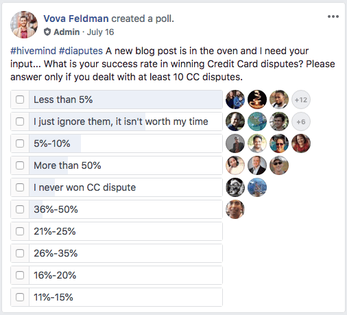 Poll results on Credit Card Disputes via the "Selling WordPress Products" group