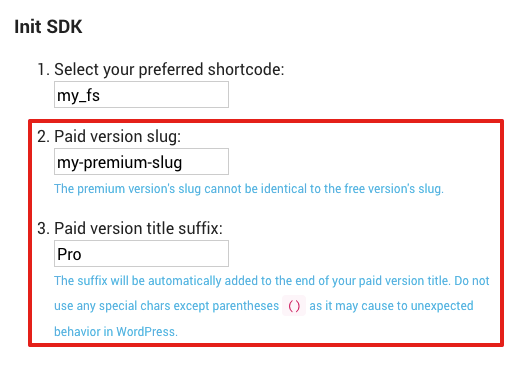 Freemius Dashboard - Premium Slug & Suffix Customization