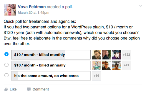 Advanced WordPress Poll About Monthly Payments