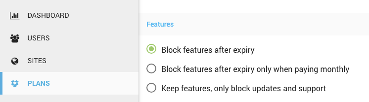 Block features on plan expiry