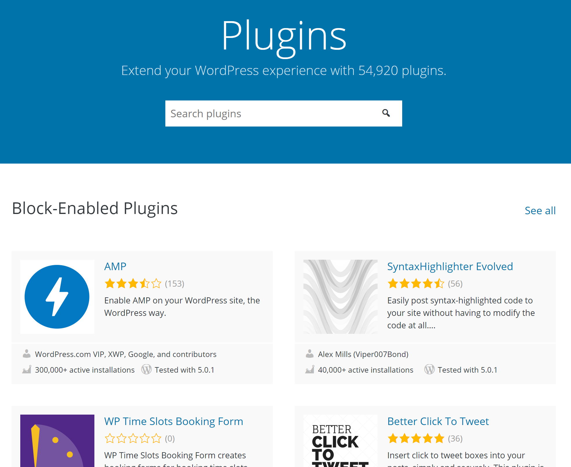 the Block-Enabled Plugins list now appears first on the main .org plugins page