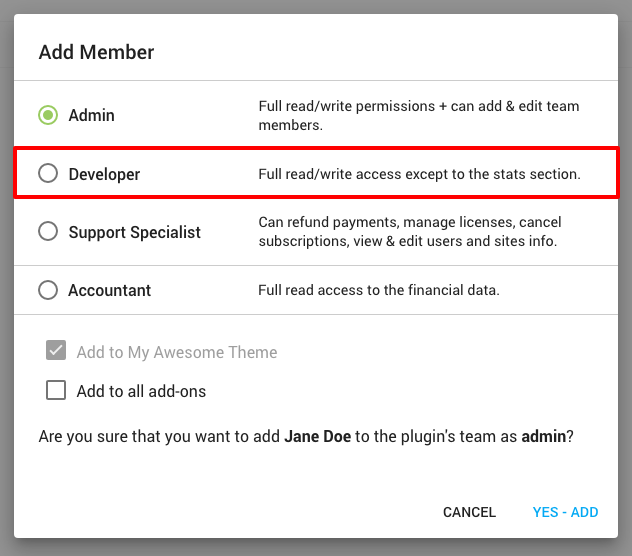 Add Developer as Team Member 
