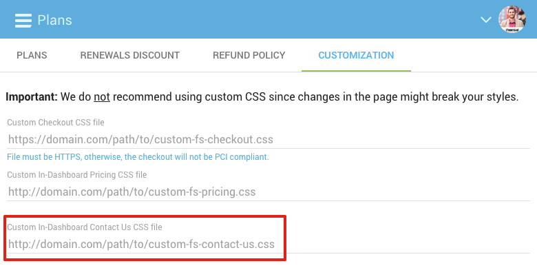 Custom CSS for WP Admin Contact Form