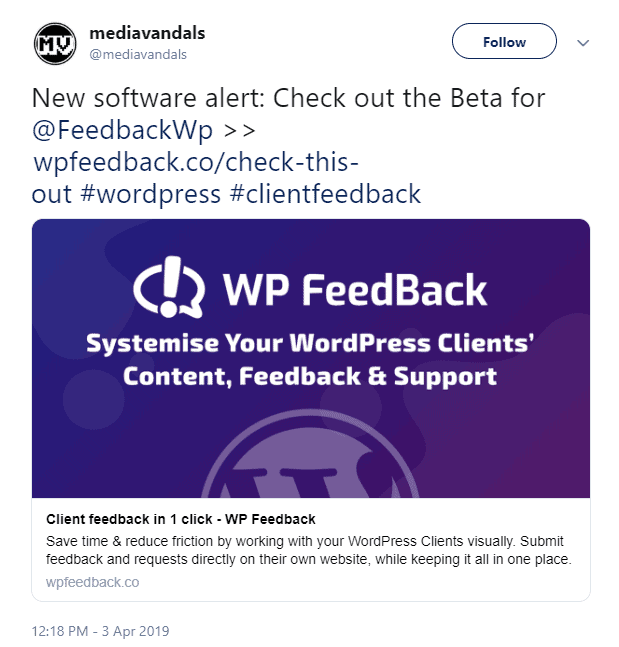 Tweet for WP FeedBack 