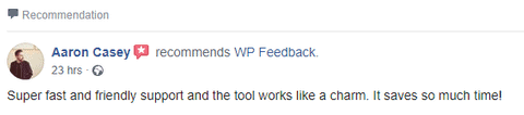 positive facebook comment recommending WordPress