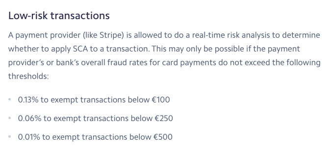 STRIPE low risk transaction definition and examples