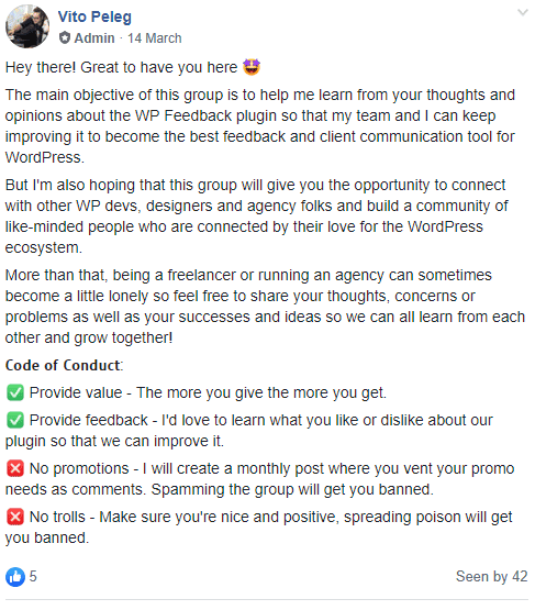 WP FeedBack Facebook group rules