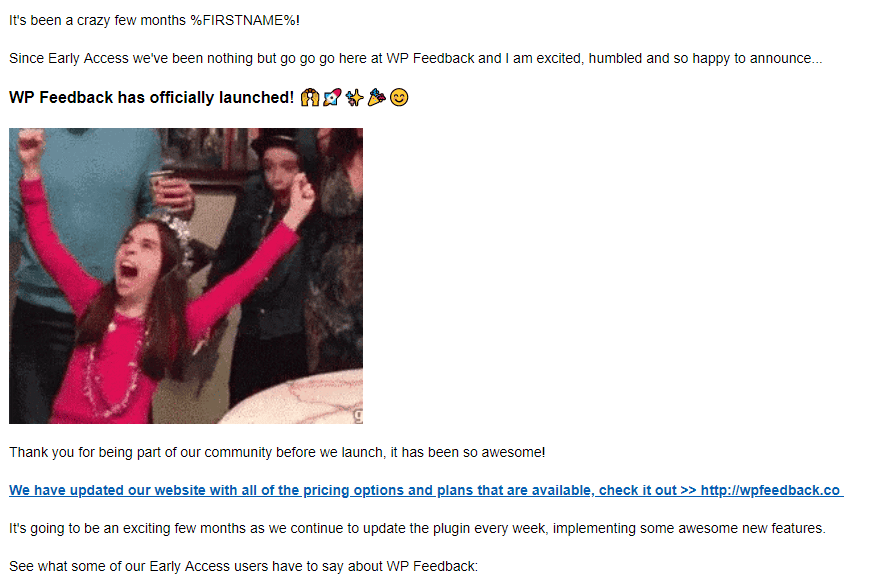 WP FeedBack official launch email