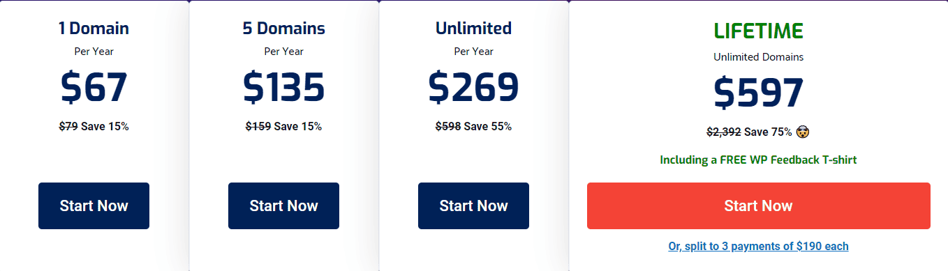 WP FeedBack pricing table 