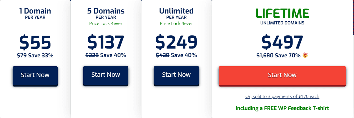 WP FeedBack pricing table