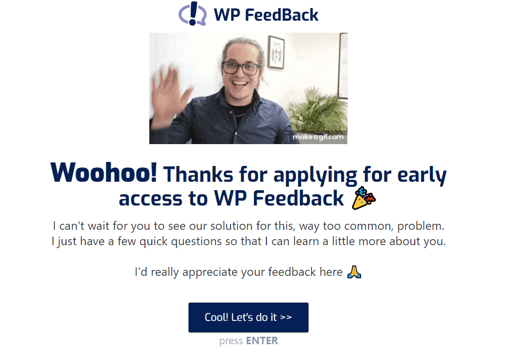 WP FeedBack survey landing page