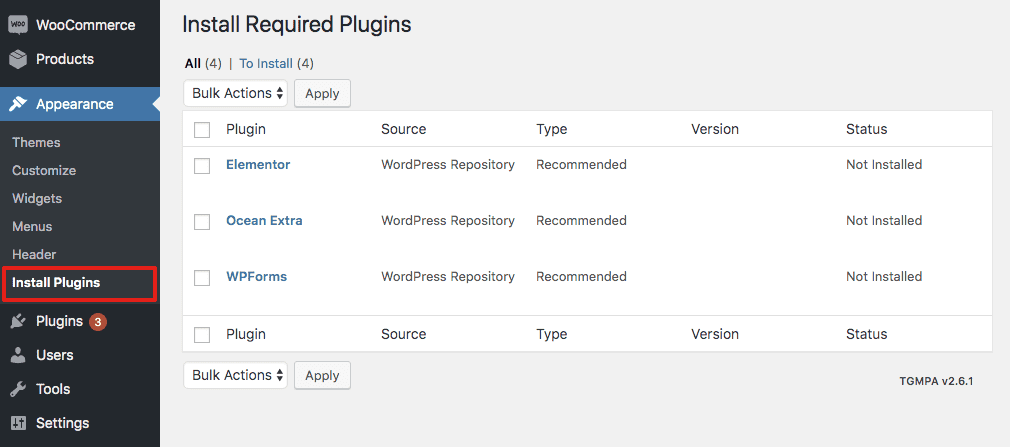 OceanWP Required Plugins Page