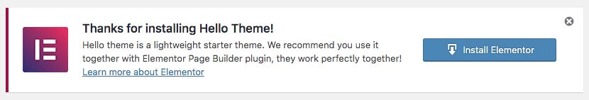 Recommending Elementor with WP Admin Notice