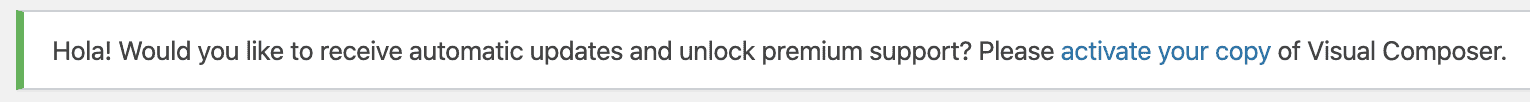Visual Composer WP Admin Notice