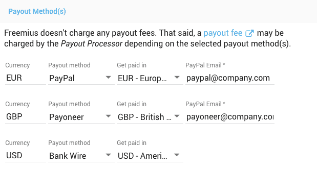 Freemius Developer Dashboard - Setting Payout Methods