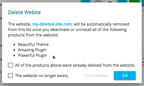 User Dashboard - Website Deletion