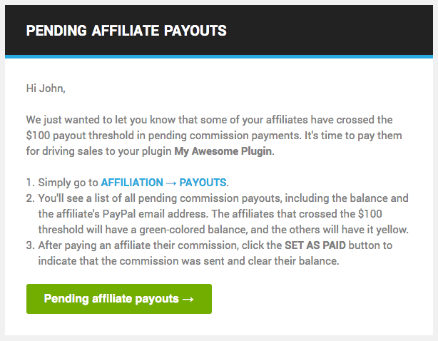 pending affiliate payout email notification