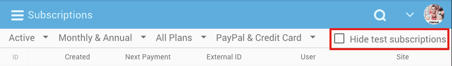 Freemius Developer Dashboard - Hide Test Subscriptions