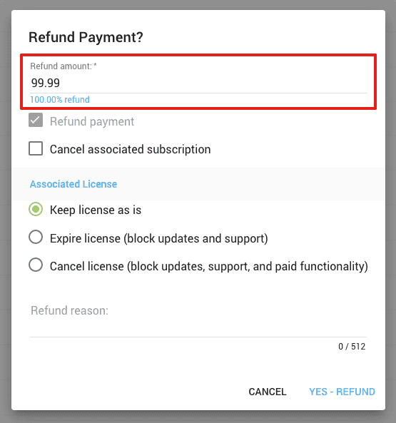 Freemius Partial Refunds - Selecting Refund Amount