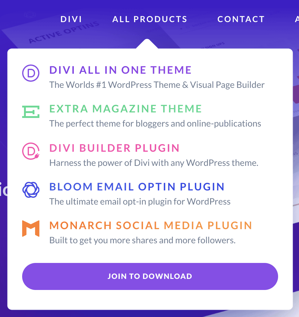 divi all product dropdown