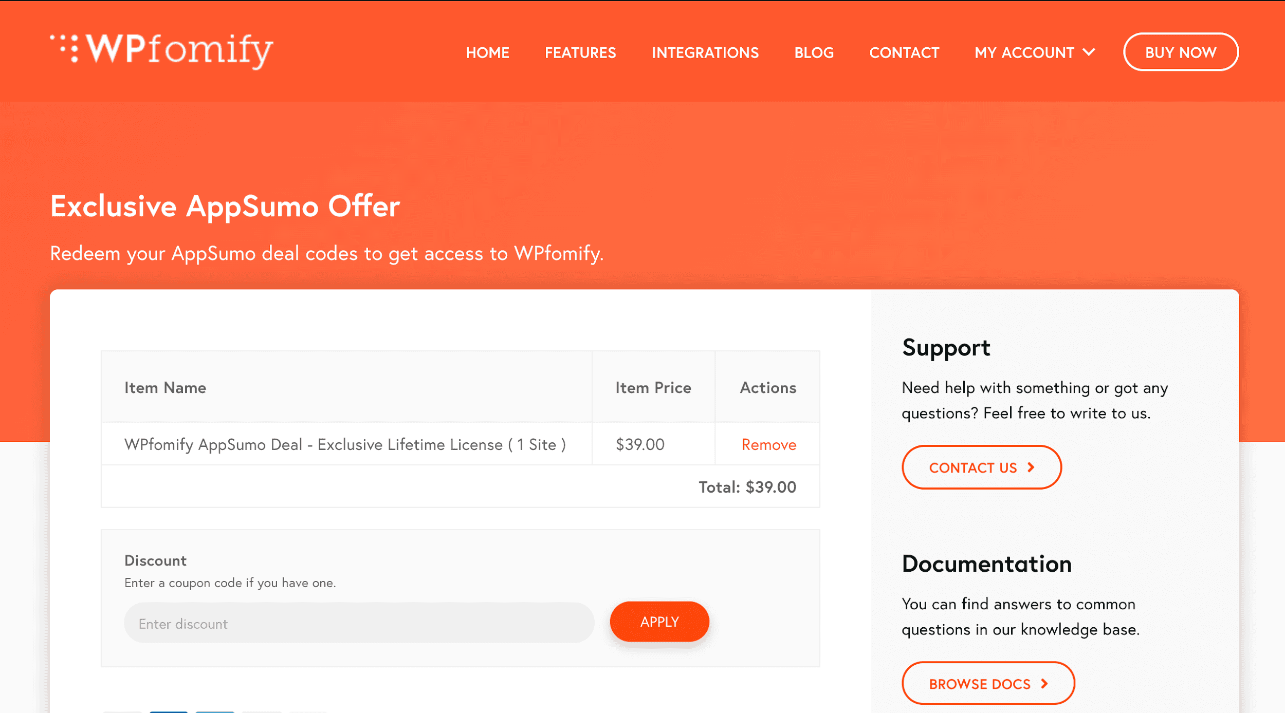 WPfomify Custom AppSumo Checkout Page