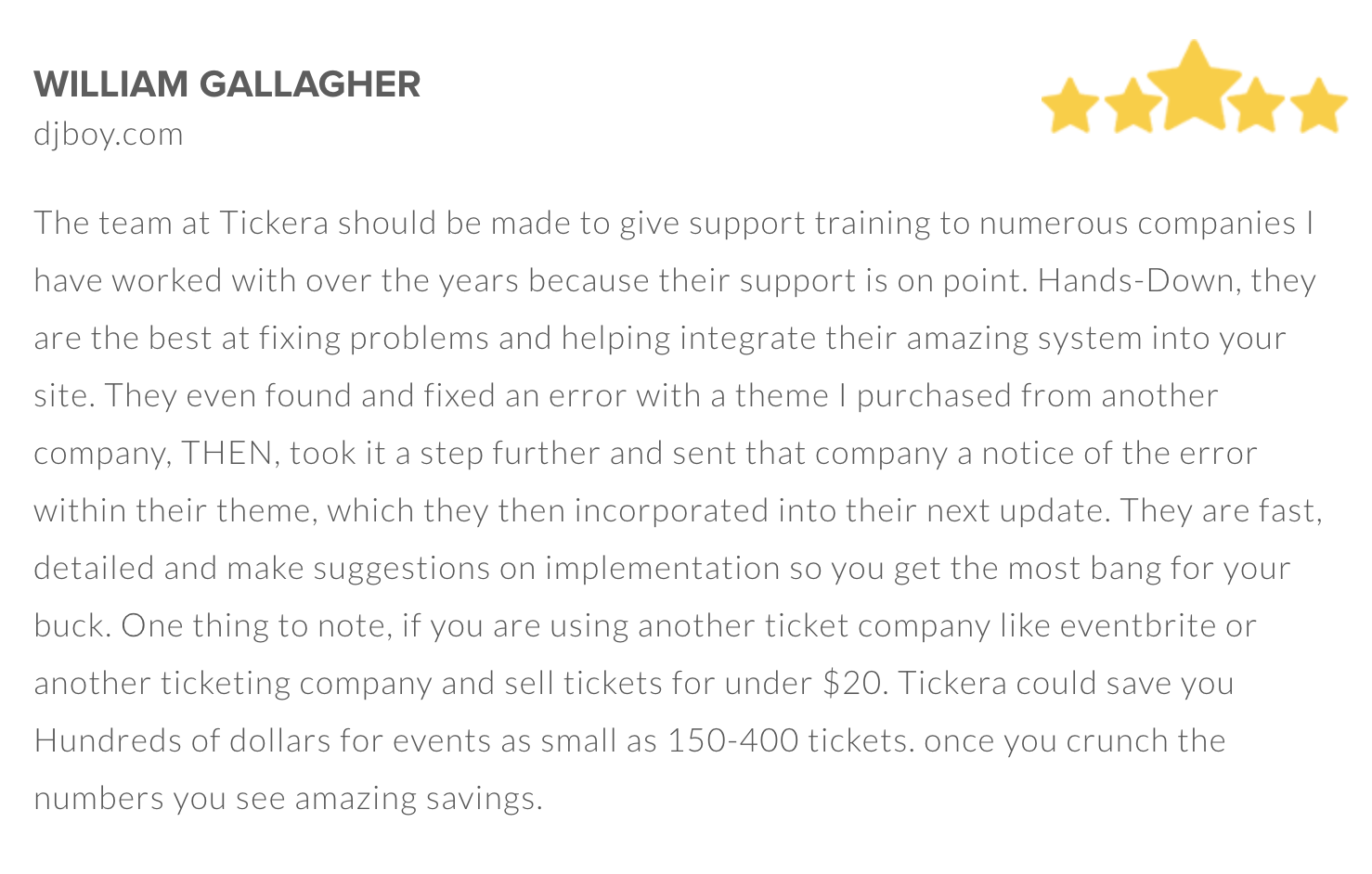 Tickera in-depth Customer Review Example