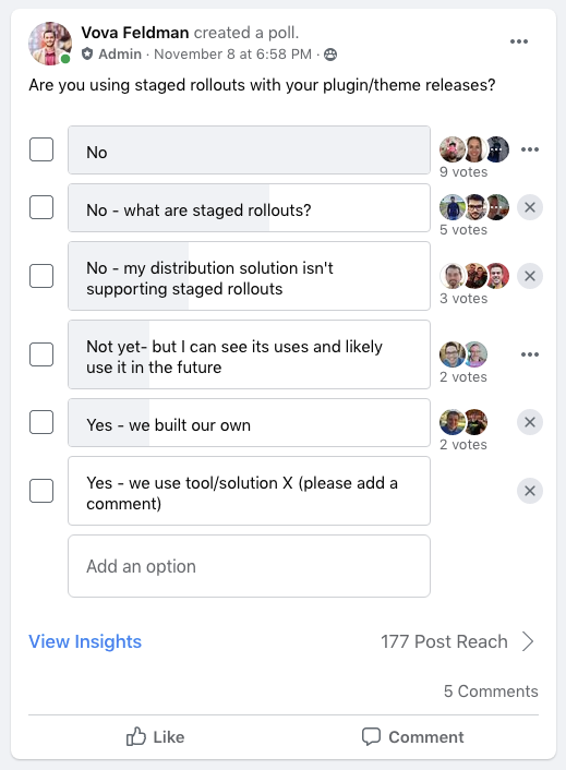Facebook Survey by Vova Feldman Majority Do not Use Staged Rollouts 