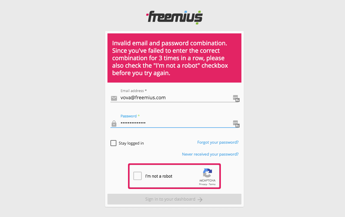 Freemius Login reCAPTCHA