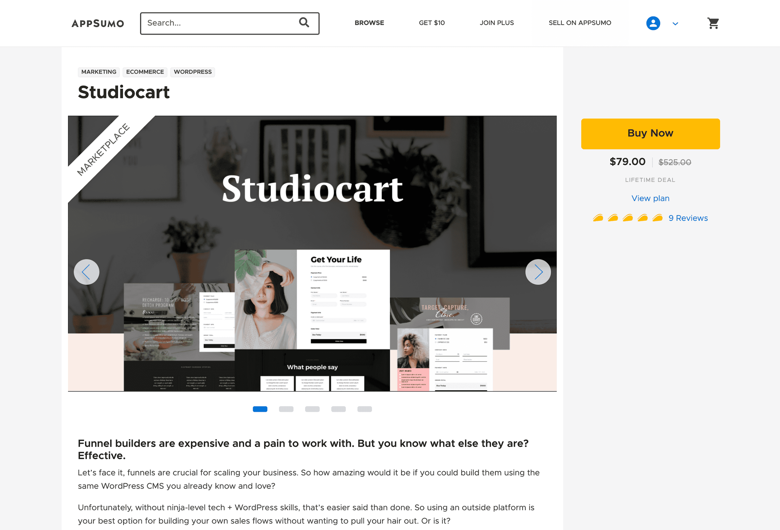 Studiocart AppSumo Marketplace Listing Page