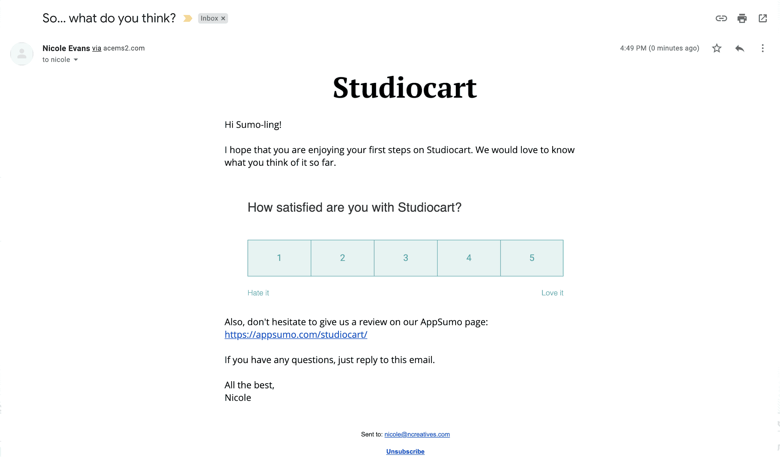 StudioCart Automated Email Rating Request