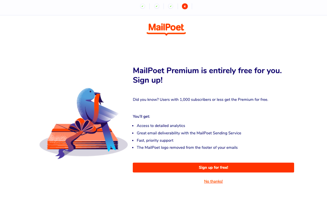 mailpoet premium signup page
