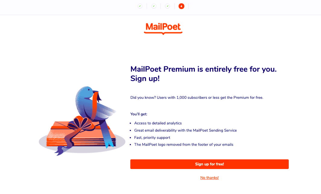 mailpoet premium signup page