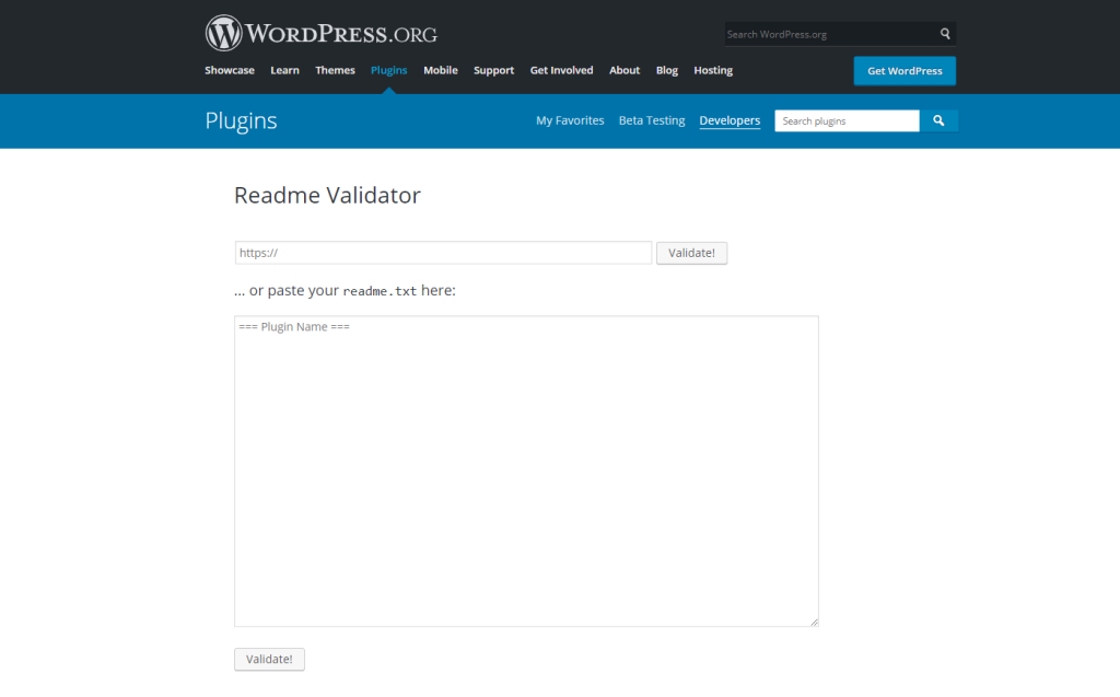 wordpress plugins read me validator page