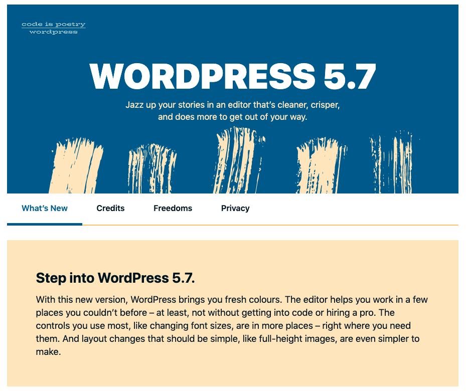 wordpress 5.7 release notes and description