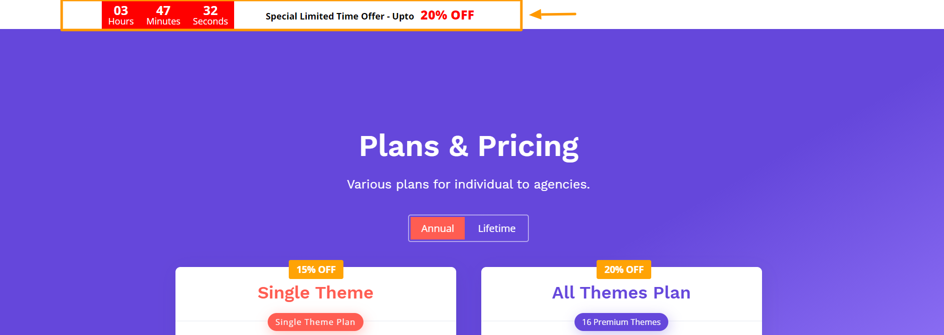 theme plans and pricing