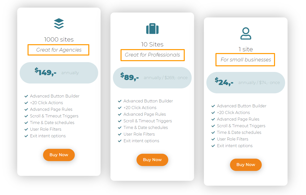 Butomizer pricing page with comparison of 3 products